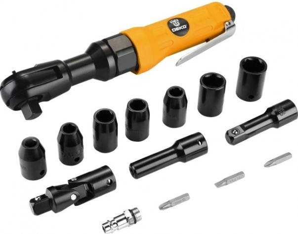 Гайковерт пневматический DEKO DKPT03 SET 3 угловой в чемодане с набором 15 предметов [018-1103]