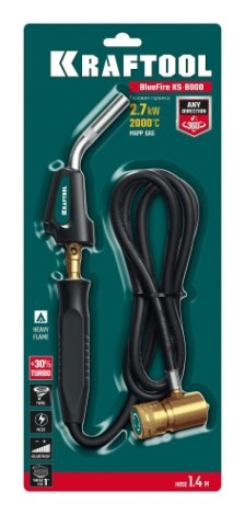 Газовая горелка KRAFTOOL KS-8000 со шлангом 1.4м с пьезоподжигом на баллон [55512]