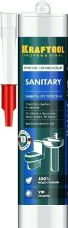 Герметик силиконовый KRAFTOOL Sanitary 300 мл санитарный, белый [41255-0]