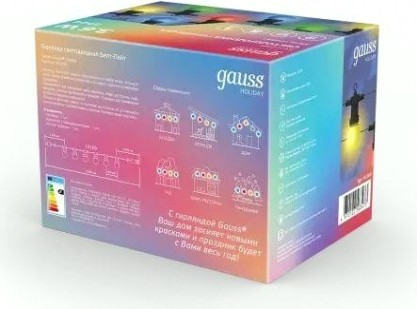 Гирлянда GAUSS HL060 светодиодная, 10 ламп, 7,7 м, ip44, мультицвет