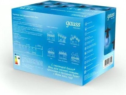 Гирлянда GAUSS HL063 светодиодная, 10 ламп, 7,7 м, ip44, синий Гирлянда GAUSS HL063 светодиодная, 10 ламп, 7,7 м, ip44, синий