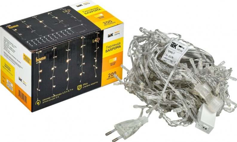 Гирлянда IEK LIGHTING бахрома 4,5х0,7м, 200 светодиодов, теплый белый свет IP44 [LGDU321-1-200-L3-T-S-44]