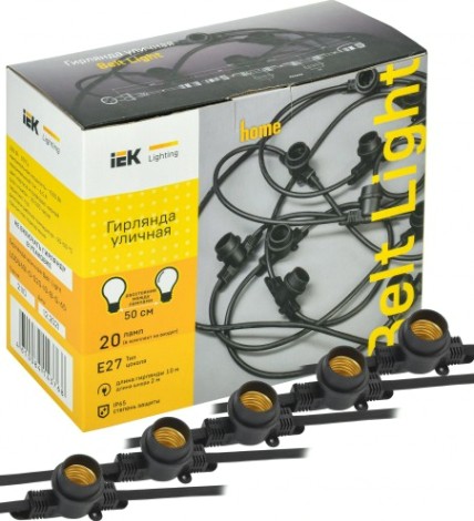 Гирлянда IEK LIGHTING белт-лайт 10м, 20 патронов, Е27, без ламп IP65 [LGDU601-0-020-10-B-S-65]