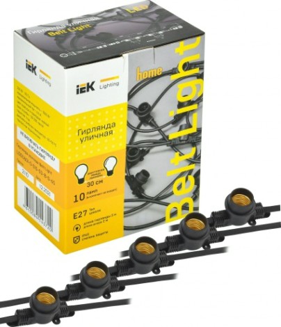 Гирлянда IEK LIGHTING белт-лайт 3м, 10 патронов, Е27, без ламп IP65 [LGDU601-0-010-03-B-S-65]