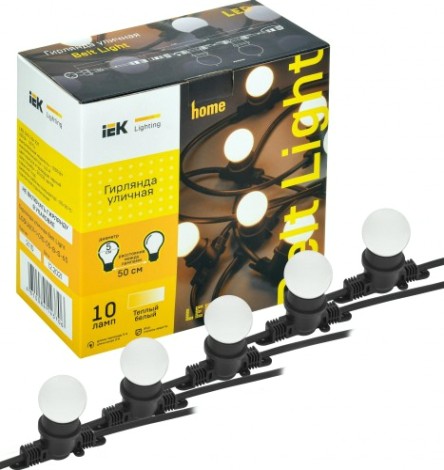Гирлянда IEK LIGHTING белт-лайт 5м, 10 теплый белый цвет ламп IP65 [LGDU601-1-010-05-B-S-65]
