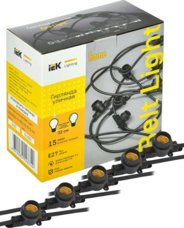 Гирлянда IEK LIGHTING белт-лайт 5м, 15 патронов, Е27, без ламп IP65 [LGDU601-0-015-05-B-S-65]