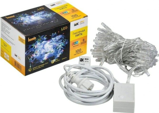 Гирлянда IEK LIGHTING нить 10м, 100 светод. GRB свет IP44, контроллер 8 сцен [LGDU111-3-100-10-T-S-44]