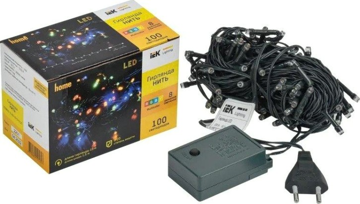 Гирлянда IEK LIGHTING нить 10м, 100 светодиодовRGB IP20, контроллер 8 сцен [LGDB110-3-100-10-G-S-20]