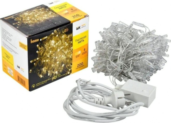 Гирлянда IEK LIGHTING нить 20м 200 светодио. теплый белый свет IP44, контр/8 сцен [LGDU111-1-200-20-T-S-44]