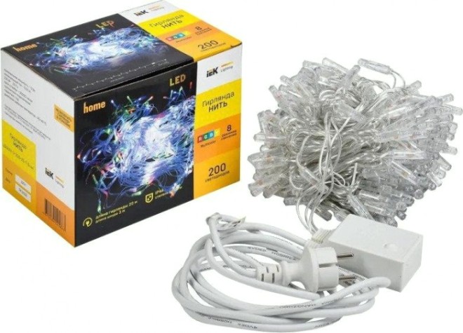 Гирлянда IEK LIGHTING нить 20м 200 светодиодов RGB свет IP44 контрол. 8 сцен [LGDU111-3-200-20-T-S-44]