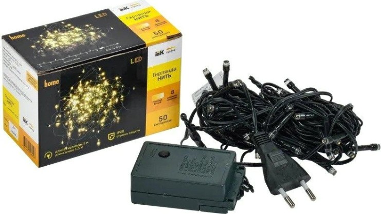 Гирлянда IEK LIGHTING нить 5м 50 светодио. тепл. белый свет IP20, контрол/8 сцен [LGDB110-1-050-05-G-S-20]