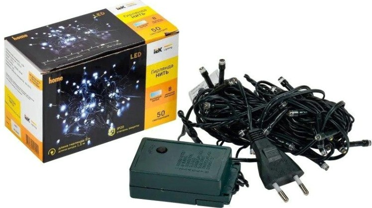 Гирлянда IEK LIGHTING нить 5м 50 светодиод. белый свет IP20, контроллер 8 сцен [LGDB110-2-050-05-G-S-20]