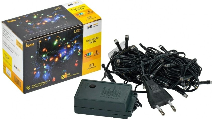 Гирлянда IEK LIGHTING нить 5м, 50 светодиодов RGB IP20, контроллер 8 сцен [LGDB110-3-050-05-G-S-20]