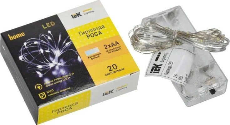 Гирлянда IEK LIGHTING роса 2м 20 светодиодов белый свет IP20 2AA [LGDB500-2-020-02-T-B-20]