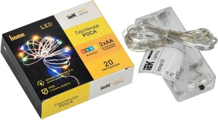 Гирлянда IEK LIGHTING роса 2м, 20 светодиодов RGBY IP20 2AA [LGDB500-3-020-02-T-B-20]