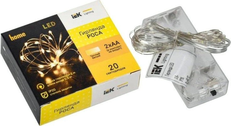 Гирлянда IEK LIGHTING роса 2м, 20 светодиодов теплый белый свет IP20 2AA [LGDB500-1-020-02-T-B-20]