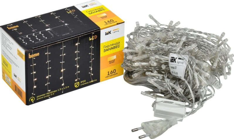 Гирлянда IEK LIGHTING занавес 2х2м, 240 светодиодов, белый свет IP44 [LGDU201-2-240-L2-T-S-44]