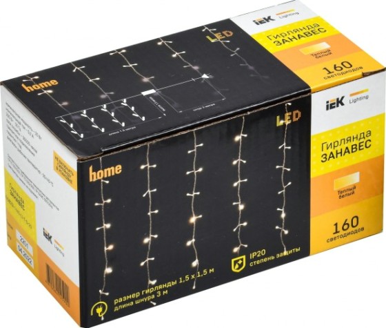 Гирлянда IEK LIGHTING занавес 2х2м, 240 светодиодов, белый свет IP44 [LGDU201-2-240-L2-T-S-44]