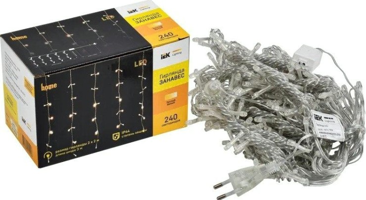 Гирлянда IEK LIGHTING занавес 2х2м 240 светодиодов, теплый белый свет IP44 [LGDU201-1-240-L2-T-S-44]