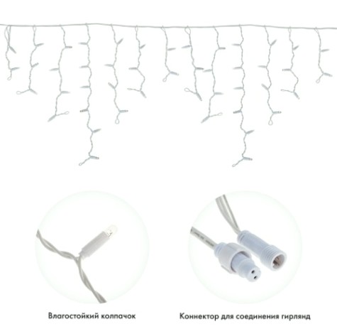 Гирлянда Neon-Night 255-034 БАХРОМА (Айсикл), 2,4х0,6м, 88 LED БЕЛЫЙ, IP65