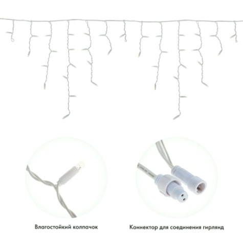Гирлянда Neon-Night 255-137 БАХРОМА (Айсикл), 4,8х0,6м, 176 LED БЕЛЫЙ, IP65