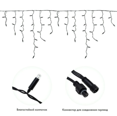 Гирлянда Neon-Night 255-156 БАХРОМА (Айсикл), 4,8х0,6м, 176 LED ТЕПЛЫЙ БЕЛЫЙ