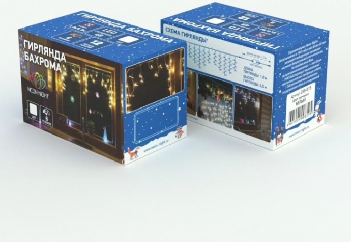 Гирлянда Neon-Night АЙСИКЛ (бахрома) 1,8х0,5 м, 48 LED белые [255-015]