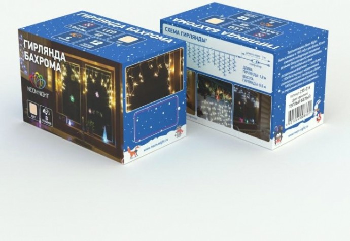 Гирлянда Neon-Night АЙСИКЛ (бахрома) 1,8х0,5 м, 48 LED теплый белый [255-016]