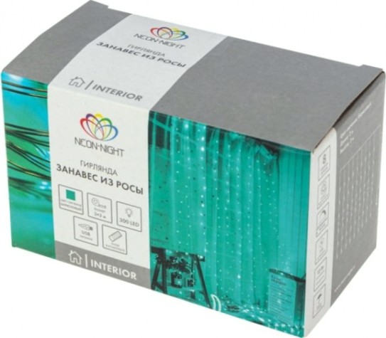 Гирлянда Neon-Night ДОЖДЬ ИЗ РОСЫ 3х3 м, 300 LED, бирюзовый [315-984]