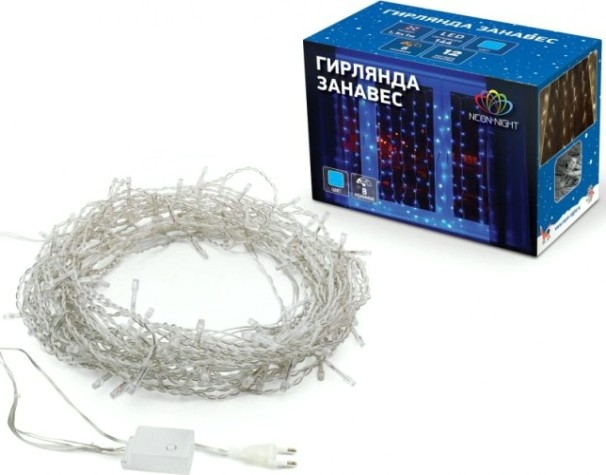 Гирлянда Neon-Night ДОЖДЬ (занавес) 1,5х1 м прозрачный пвх, 96 LED синие [235-023]