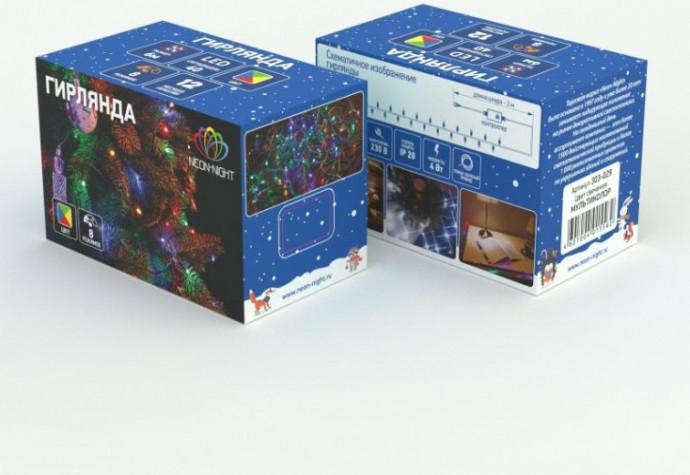 Гирлянда Neon-Night ТВИНКЛ 10м прозрачный ПВХ, 80 LED мультиколор [303-189]