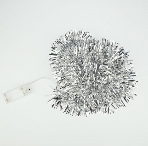 Гирлянда светодиодная Neon-Night Мишура серебряная, 1,5 м прозрачный пвх, 10 LED, белая [304-011]