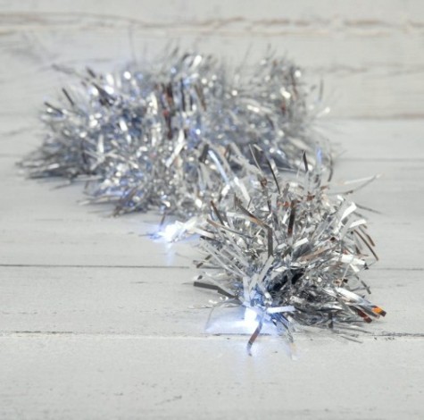 Гирлянда светодиодная Neon-Night Мишура серебряная, 1,5 м прозрачный пвх, 10 LED, белая [304-011]