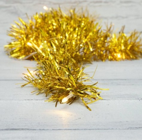 Гирлянда светодиодная Neon-Night Мишура золотая, 1,5м прозрачный пвх, 10 LED, теплая белая [304-012]