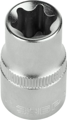 Головка шестигранная с посадкой 1/2" ЗУБР МАСТЕР E-TORX торцовая cr-v, хроматированное покрытие, e18 [27719-18]