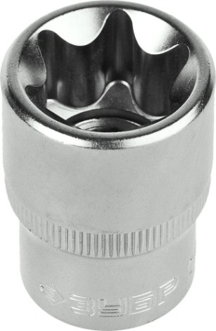 Головка шестигранная с посадкой 1/2" ЗУБР МАСТЕР E-TORX торцовая cr-v, хроматированное покрытие, e20 [27719-20]