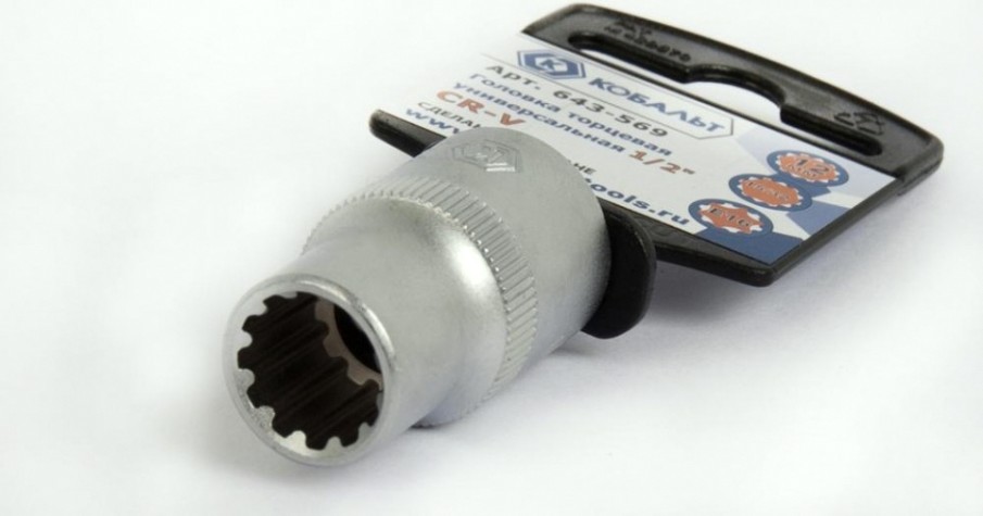 Головка SPLINE Кобальт 643-569 торцевая универсальная 1/2", 12 мм, cr-v