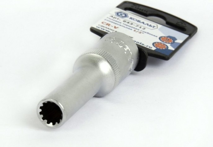 Головка SPLINE Кобальт 643-712 торцевая глубокая универсальная 1/2", 9 мм, cr-v