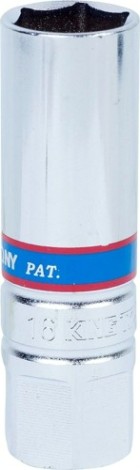 Головка свечная KING TONY 6-гранная 3/8", 16 мм, 70 мм, резиновый фиксатор [363516]