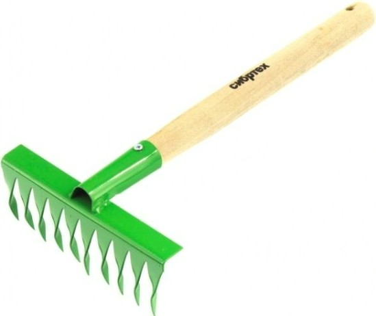 Грабли стальные СИБРТЕХ 10 зубьев витые деревянная рукоятка, Агроном [61762]