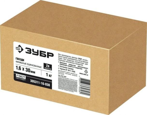 Гвоздь финишный ЗУБР 1.6 х 30 мм оцинкованный [305311-16-030]