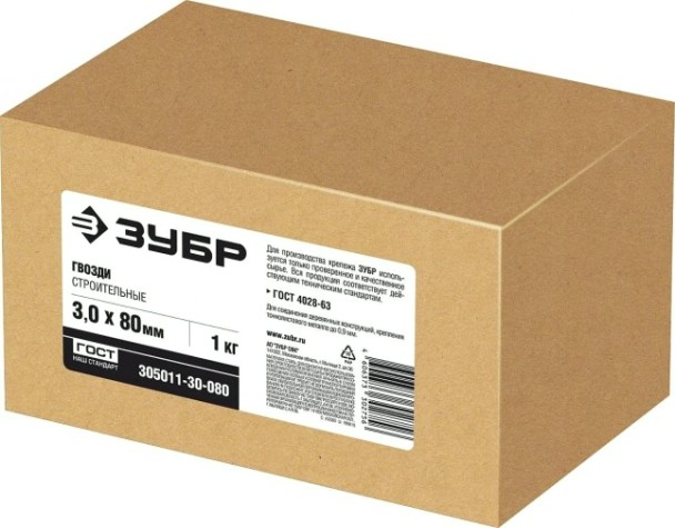 Гвоздь строительный ЗУБР 3.0 х 80 мм (уп. 1 кг) ГОСТ 4028-63 [305011-30-080]