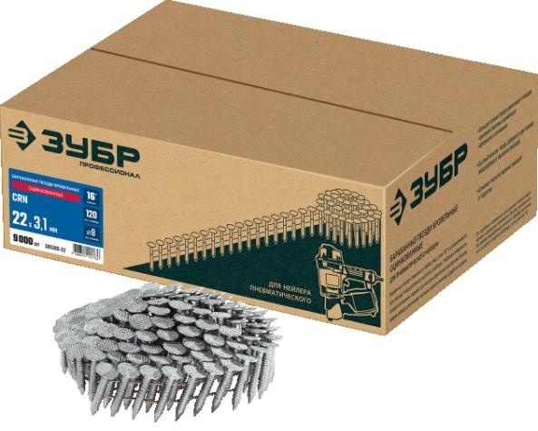 Гвозди для скобозабивателя ЗУБР CRN 22х3.1 мм барабанные кровельные оцинкованные, 9000 шт [305385-22]