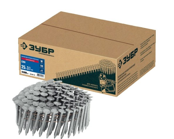 Гвозди для скобозабивателя ЗУБР CRN 25х3.1 мм барабанные кровельные оцинкованные, 9000 шт [305385-25]