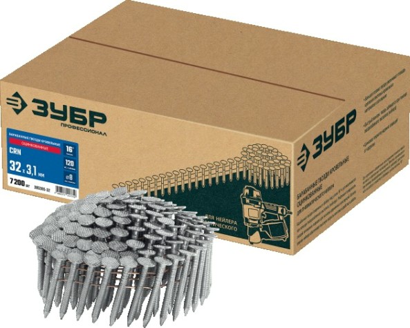 Гвозди для скобозабивателя ЗУБР CRN 32х3.1 мм барабанные кровельные оцинкованные, 7200 шт [305385-32]