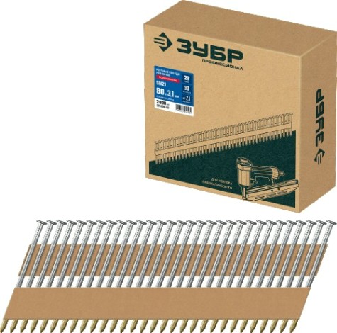 Гвозди для скобозабивателя ЗУБР SN21 80х3.1 мм реечные рифленые оцинкованные, 2000 шт [305396-80]