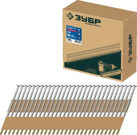 Гвозди для скобозабивателя ЗУБР SN21 90х3.1 мм реечные рифленые оцинкованные, 2000 шт [305396-90]