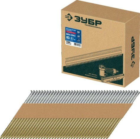 Гвозди для скобозабивателя ЗУБР SN34 (d34) 83х3.1 мм реечные рифленые оцинкованные, 3000 шт [305399-83]