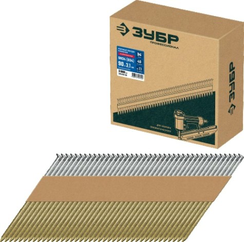 Гвозди для скобозабивателя ЗУБР SN34 (d34) 90х3.1 мм реечные рифленые оцинкованные, 3000 шт [305399-90]