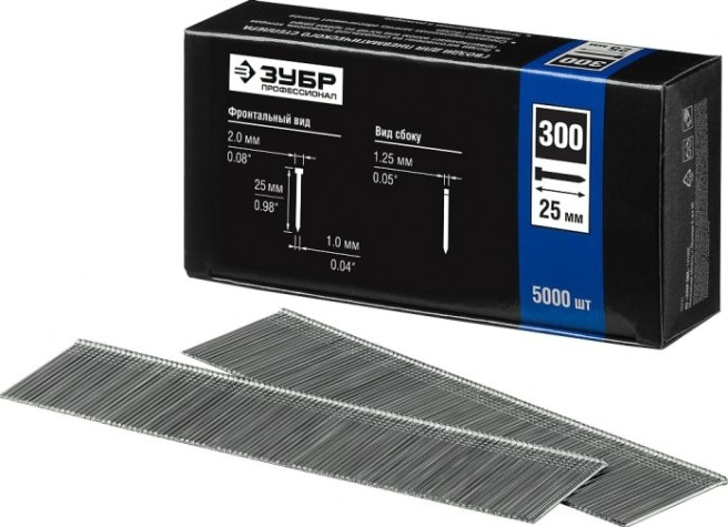 Гвозди ЗУБР ЭКСПЕРТ тип 300, 25 мм для нейлера, 5000 шт [31830-25]